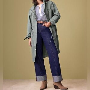 LOFT Pintucked Cuffed High
Rise Wide Leg Crop Jeans in Dark Rinse